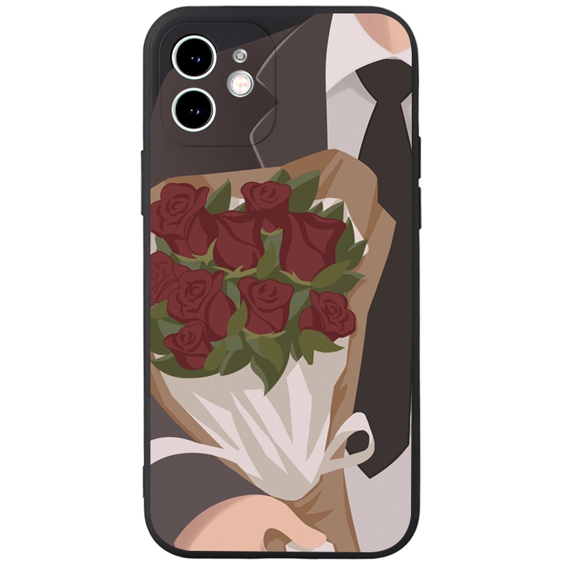 Ốp lưng JURSUE hoạt hình cặp đôi dễ thương đẹp đen Cho iPhone 14 13 12 11 Pro Max SE 2020 X XR XS 8 7 ip 6S 6 Plus Y2272