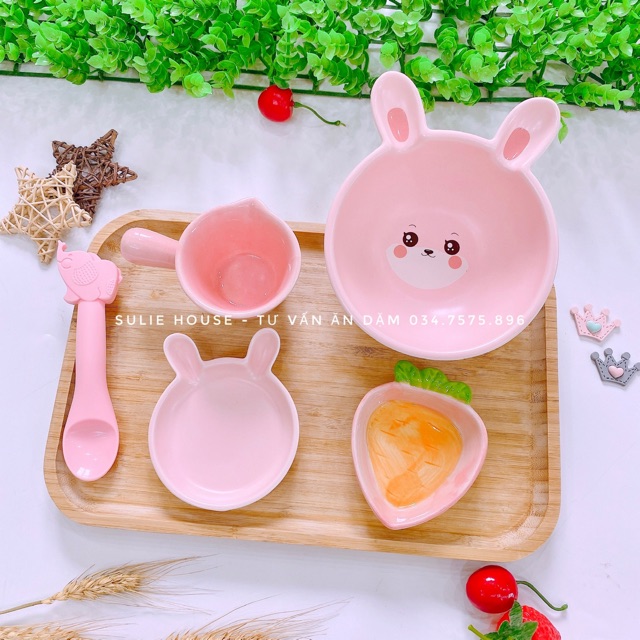 Đĩa sứ hình thỏ mini cho bé ADKN