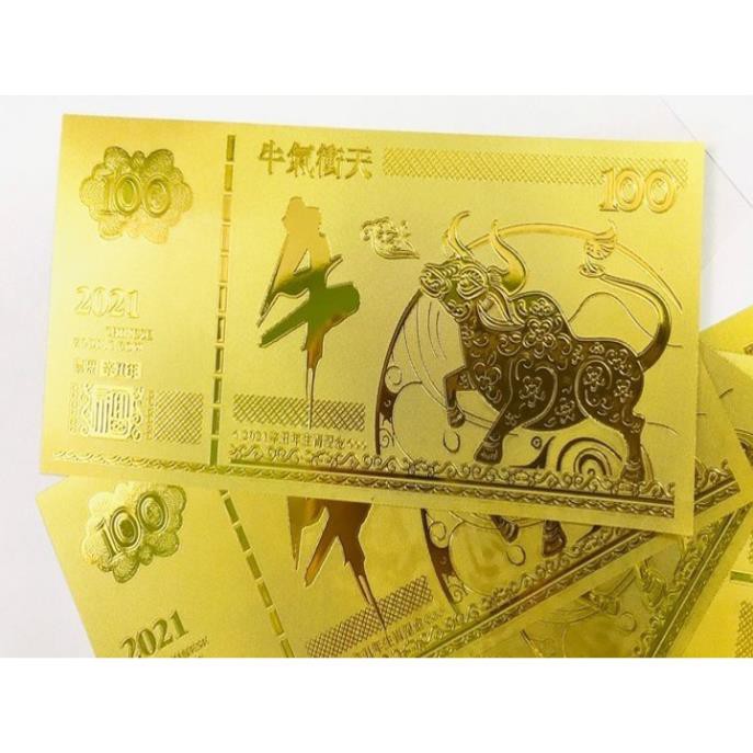 [SHOPEE TRỢ GIÁ] Tờ Tiền 100 Hình Con Trâu Mạ Vàng Plastic Macao May Mắn Tài Lộc