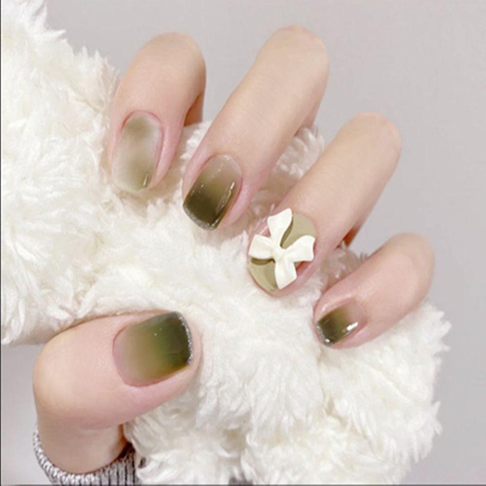 Set 24 Móng Tay Giả Ngắn Đính Nơ Nhân Tạo Dạng Nhấn Che Phủ Toàn Diện