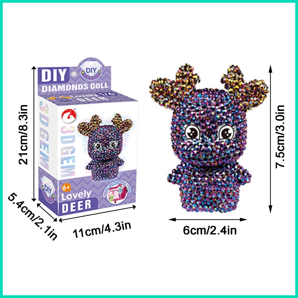 Bộ Móc Khóa Đính Đá 5D DIY Hình Chú Hươu Để Trang Trí