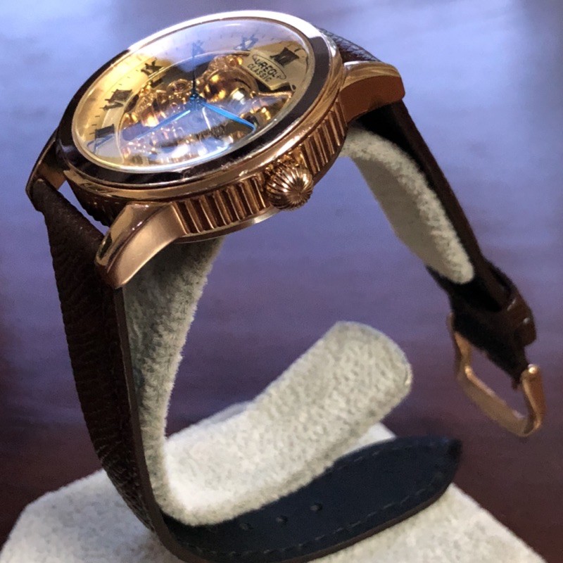 Đồng hồ cơ nam automatic và cót tay dây da thương hiệu Aureole classic Nhật Bản