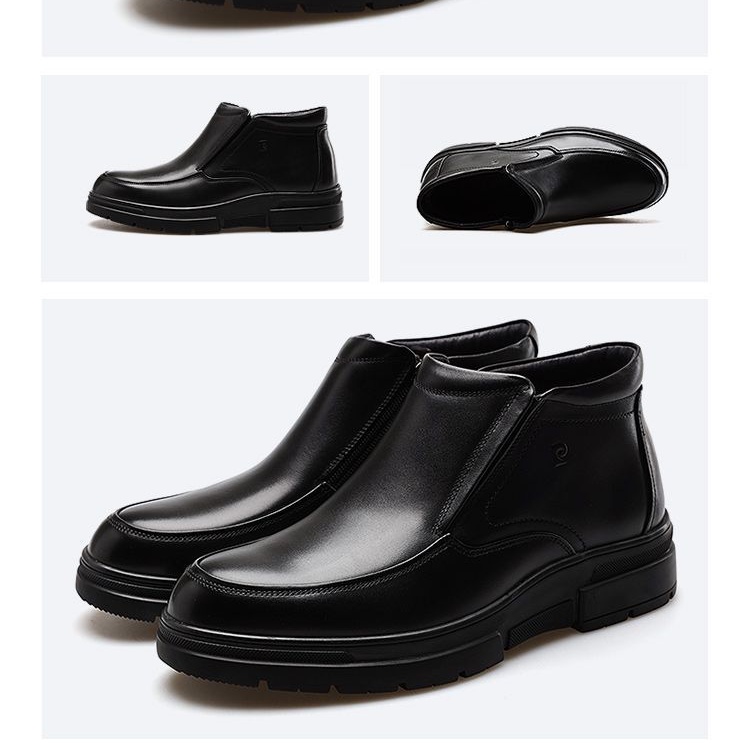 Giày nam tăng chiều cao Nam Pierre Cardin chính hãng da màu đen, da thật, Lót Nhung Mùa Đông Cao Cổ Chống Lạnh Cho Nam