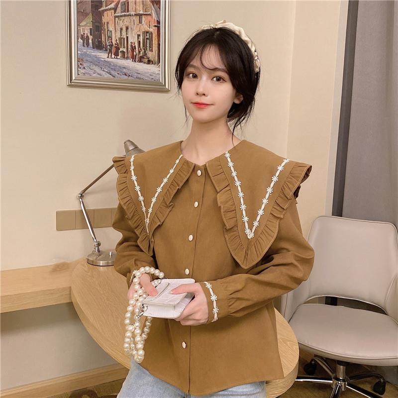 Áo sơ mi tay dài cổ búp bê phong cách Hàn Quốc thời trang dành cho nữ