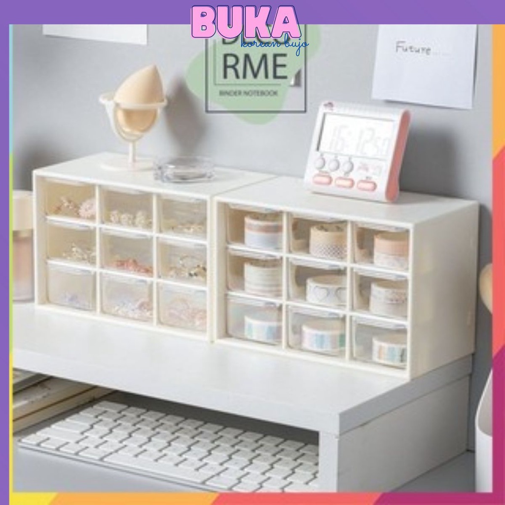 Tủ kệ mini 9 ngăn đựng phụ kiện văn phòng phẩm, tủ mini đựng sticker KingDecor