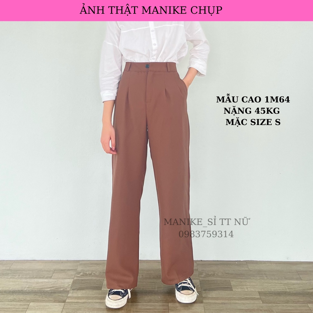 Quần Tây Ống Rộng Nữ 1 Khuy Manike Dáng Công Sở Lưng Cao Khóa Trước Trẻ Trung  M166