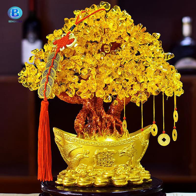Cây thần tài màu vàng có đồng xu dùng trang trí