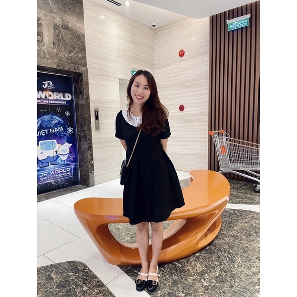 HÀNG SẴN - Đầm babydoll tay ngắn, cổ đắp ren cách điệu. Váy ngắn tweet đứng form đẹp freesize