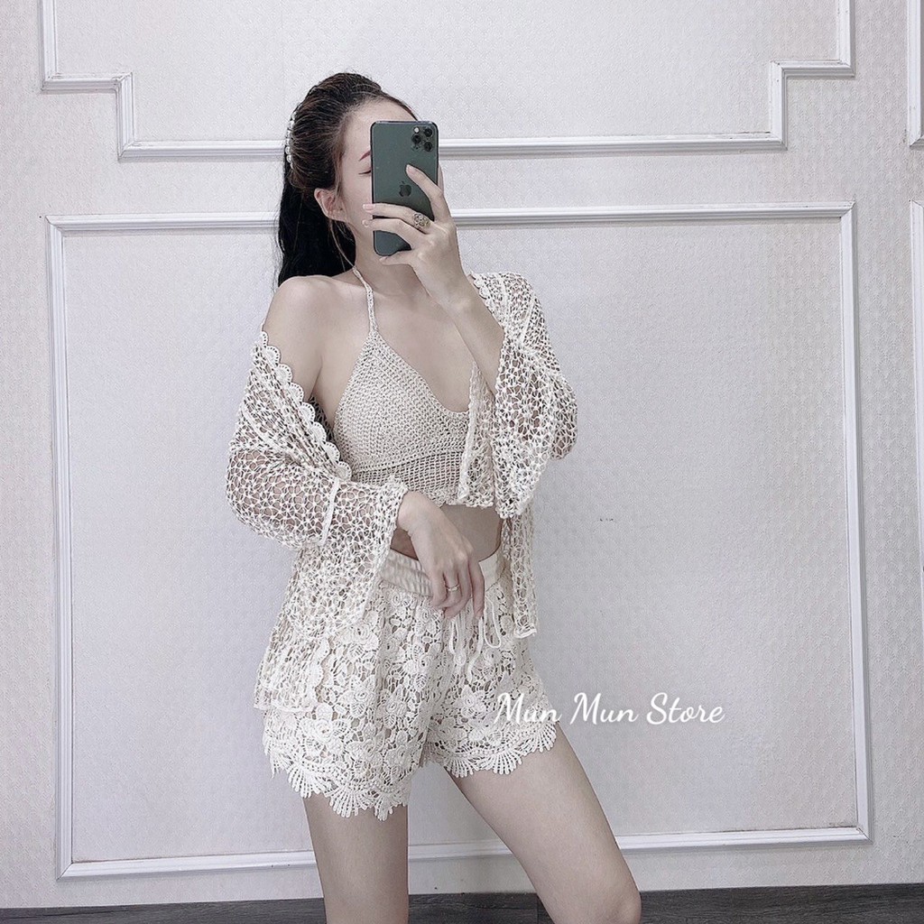 [𝐌𝐀̃ 𝐌𝐔𝐍𝐌𝟏𝟓𝟗 𝐆𝐈𝐀̉𝐌 𝟓𝟎% Đ𝐎̛𝐍 𝟎𝐤 +  ] Sét 3 món đi biển áo choàng quần ren + áo bra - sét đi biển bán tách theo phân loại