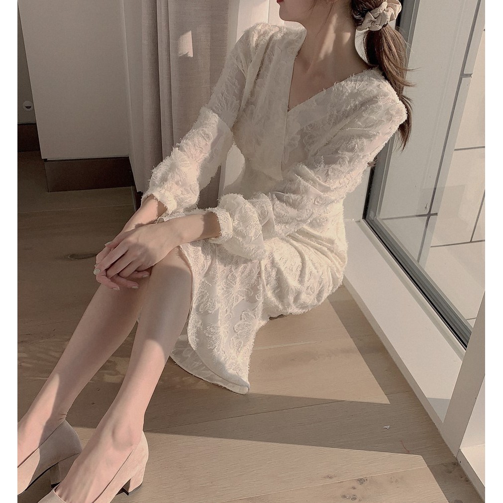 Đầm Midi Cổ Chữ V Màu Trơn Hợp Thời Trang 39379