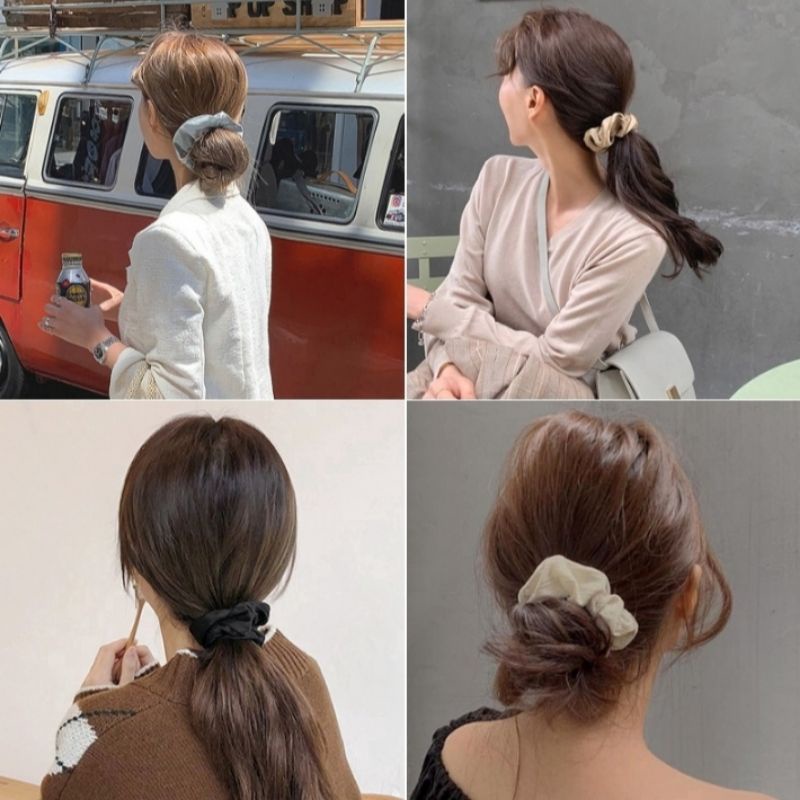 Dây Buộc Tóc Vải Lụa Satin  Co Giãn Màu Trơn Cỡ Lớn Thời Trang Nữ