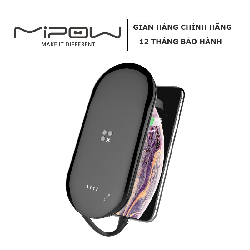 Sạc Dự Phòng Mipow Power Cube X3 10000 Lightning Cable Black, Kiêm Sạc Không Dây - (SPQ09-PD)