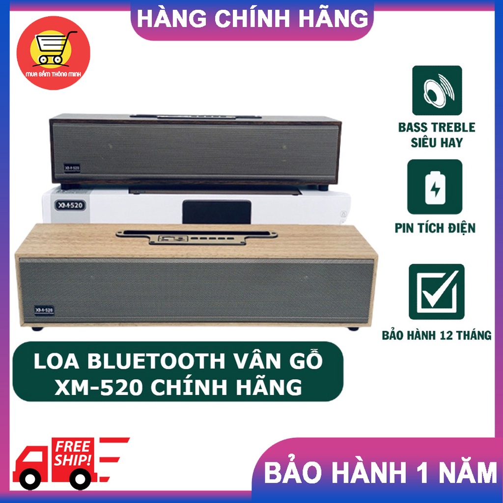 Loa bluetooth XM-520 vân gỗ, Âm thanh cực đỉnh, Thiết kế sang trọng, Bass siêu trầm siêu ấm