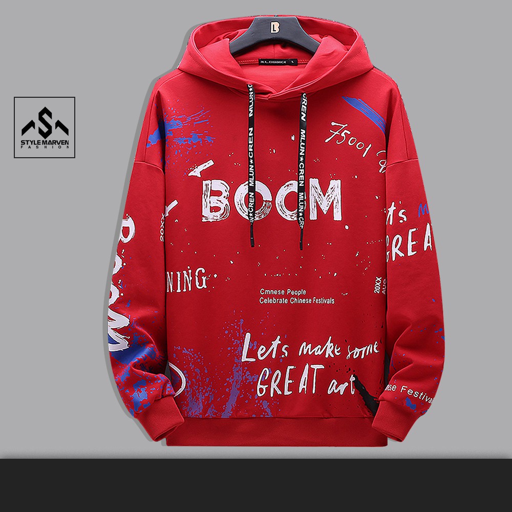 Áo hoodie nam thể thao STYLE MARVEN áo nỉ thu đông in chữ Boom trẻ trung - AO TOP NAM 90000192