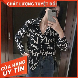 Áo sơ mi ulzzang dáng dài họa tiết chữ cá tính kiểu retro, màu đỏ