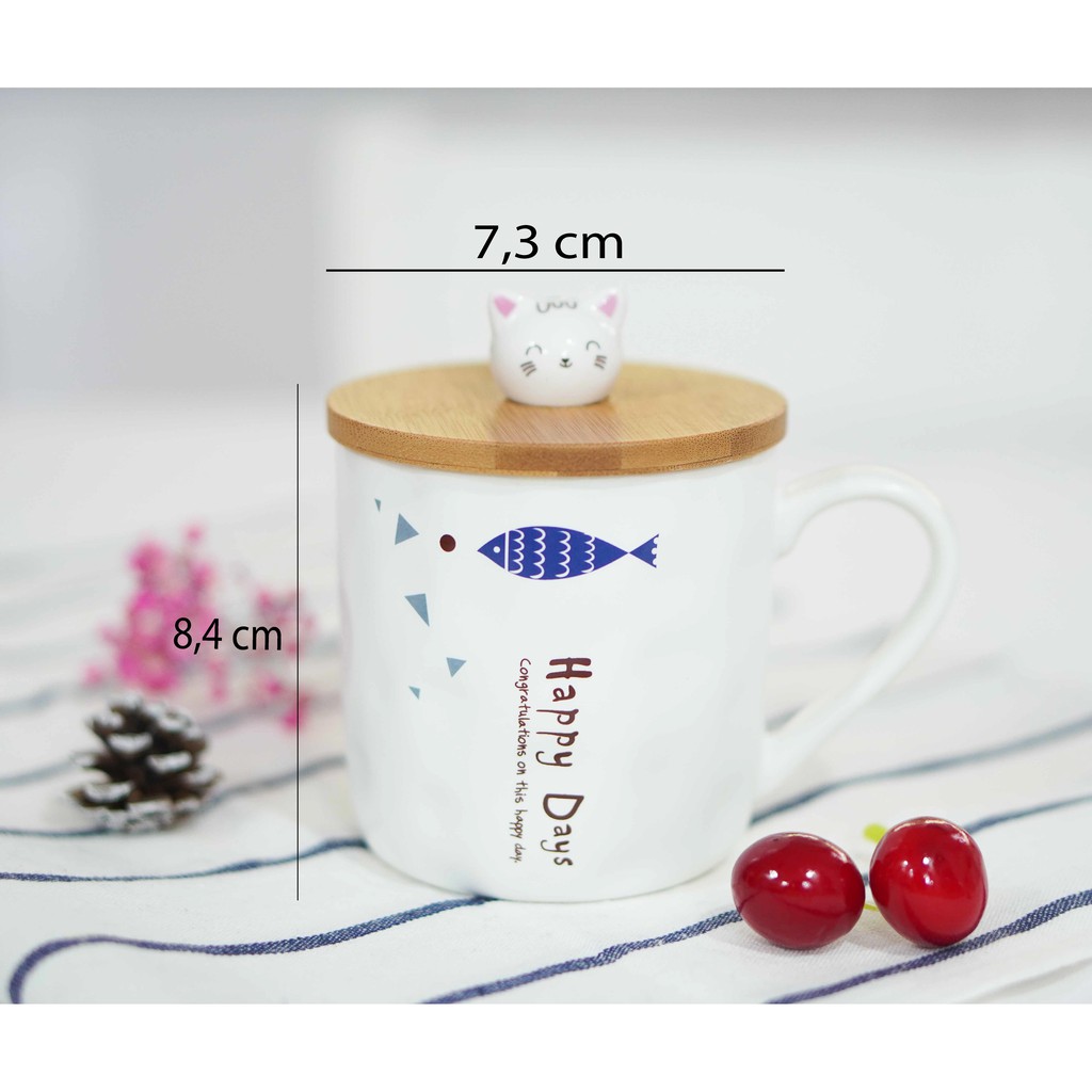 Ly sứ mèo dễ thương Happy day 330ml