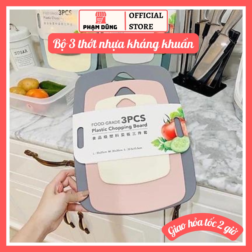 Bộ 3 thớt nhựa kháng khuẩn , thớt nhựa nhà bếp tiện lợi
