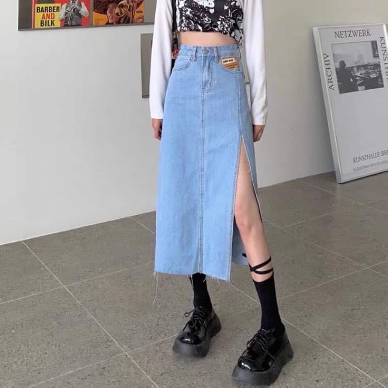 Chân váy Jeans dài xẻ trước | BigBuy360 - bigbuy360.vn