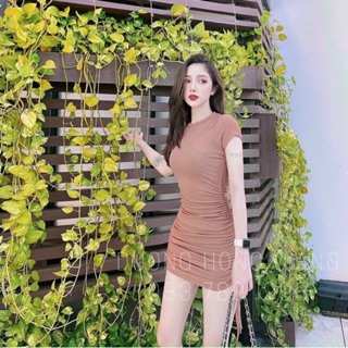 [ẢNH_HÌNH_THẬT] Đầm body tay ngắn nhún eo rút dây