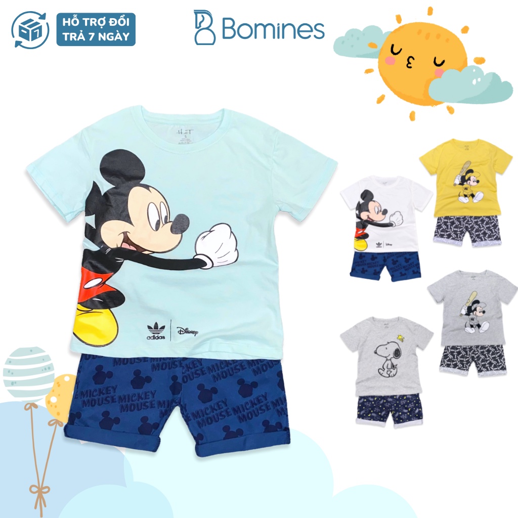 Đồ bộ bé trai BOMINES, đồ bộ Mickey thun cotton thoáng mát cho bé trai từ 2 tuổi đến 6 tuổi khoảng 10kg đến 20kg