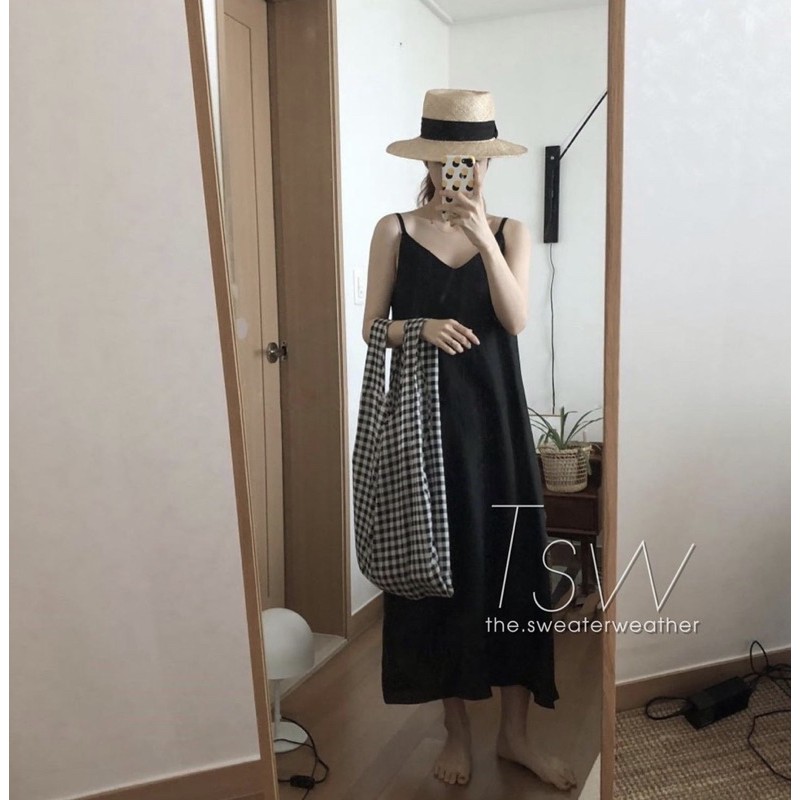 Váy hai dây mãi chất đũi mềm - Váy hai dây form rộng tối đa 60kg | BigBuy360 - bigbuy360.vn