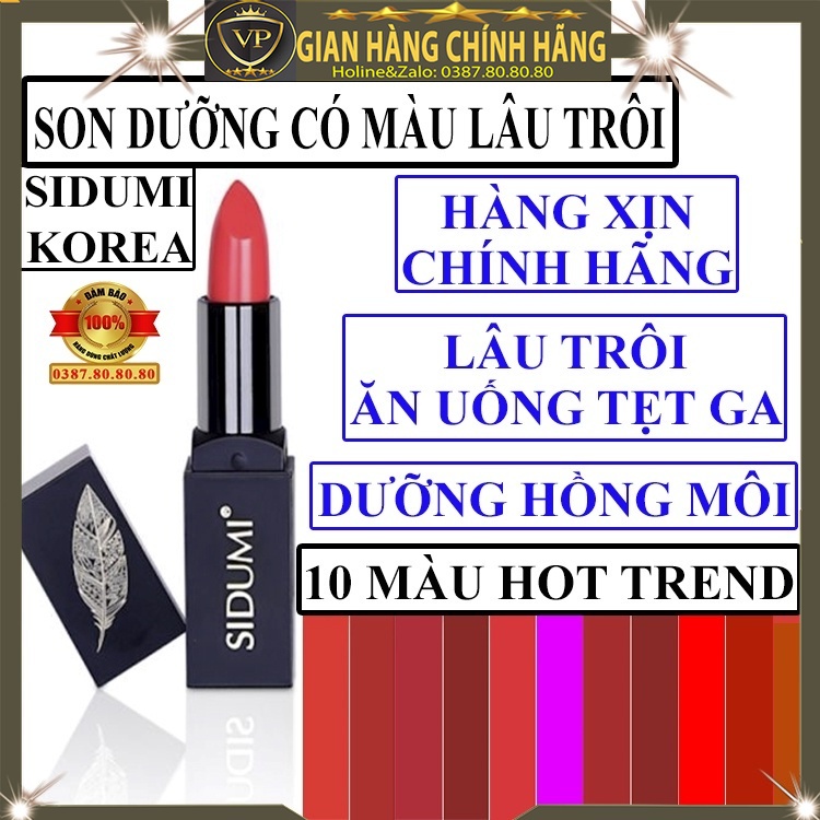 Son dưỡng môi có màu lâu trôi chính hãng Sidumi hàn quốc dạng thỏi ăn uống không trôi mật ong căng bóng hồng môi cao cấp