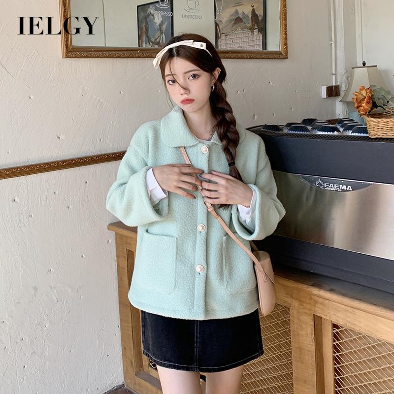 IELGY  Áo Khoác Giả Lông Cừu Dáng Rộng Ngắn Lưng Phong Cách Hàn Quốc Trẻ Trung Cho Nữ