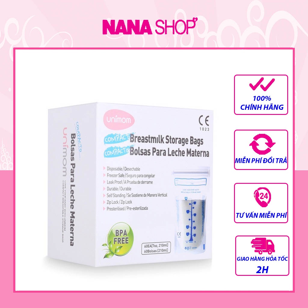 Túi trữ sữa mẹ Unimom Compact Hàn Quốc không có BPA hộp 60 túi 210ml