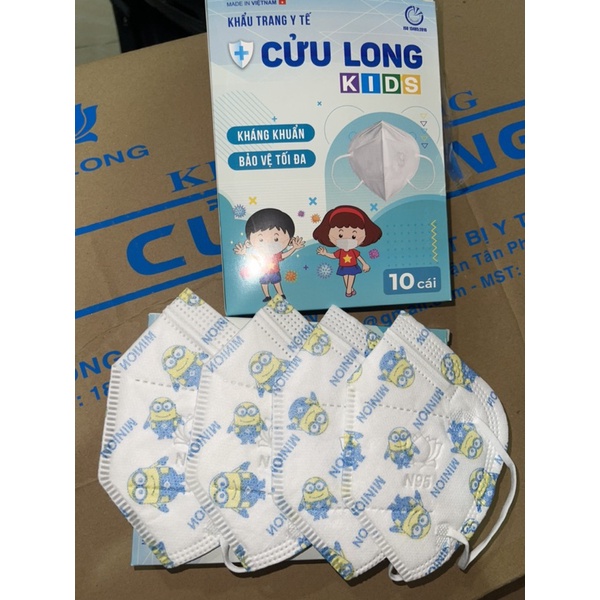 Khẩu trang N95 trẻ em cửu long kids 5 lớp có gòn hộp 10 cái