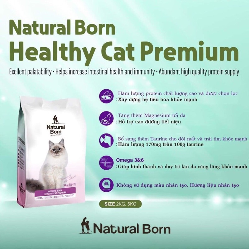 Thức ăn cho mèo hạt Natural Born Healthy Cat Premium bao 5kg xuất xứ Hàn Quốc
