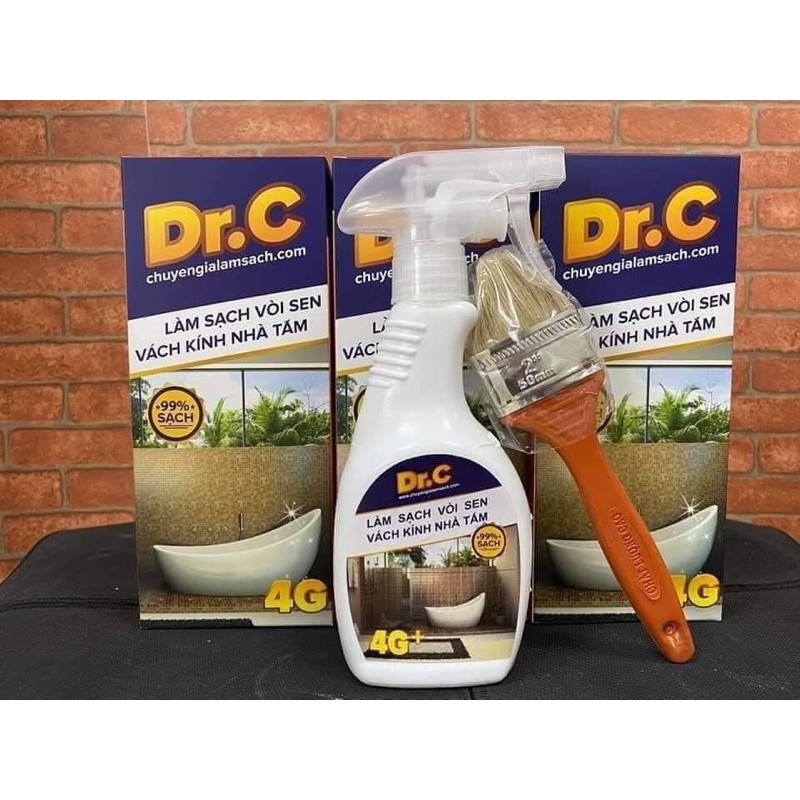 Tẩy cặn canxi Dr.C trên vòi inox, bồn sứ, gương, vách kính dạng xịt tặng kèm chổi quét cực hiệu quả