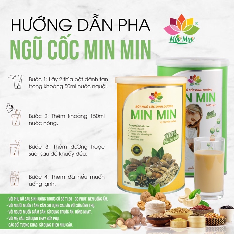 Hộp 25 gói Ngũ cốc bầu, ngũ cốc lợi sữa Min Min 29 loại hạt dinh dưỡng vị truyền thống