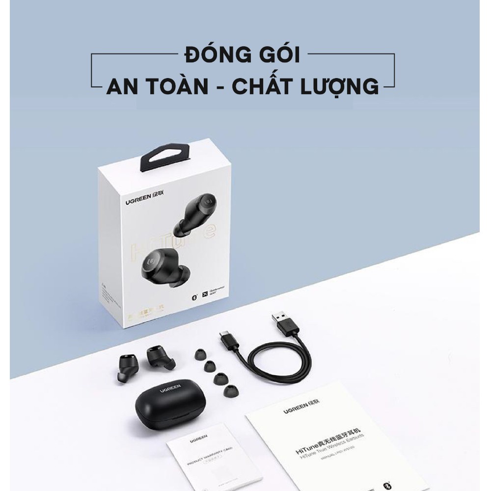 Tai nghe Bluetooth TWS UGREEN Hi-tune WS100, âm thanh Hifi, chống nước IPX5, hỗ trợ sạc không dây