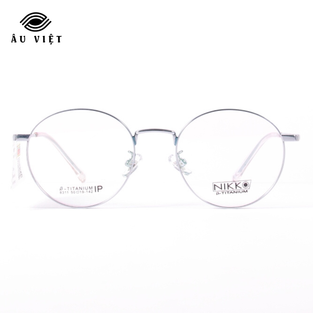 Gọng kính kim loại titanium Nikko 8311 nam nữ unisex dáng tròn màu xám xanh Full box