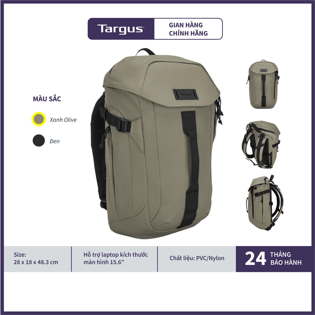 Ba Lô Du Lịch Chống Nước Thời Trang Targus TSB971 SolLite Backpack 15.6 inch - Hàng Chính Hãng