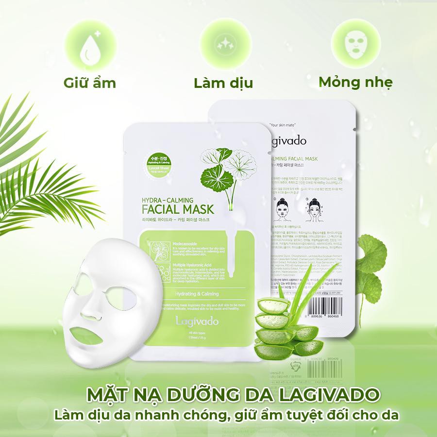 Mặt nạ giấy dưỡng da ẩm mịn, căng bóng Hàn Quốc Lagivado Hydra Calming Facial Mask 23g/miếng | BigBuy360 - bigbuy360.vn
