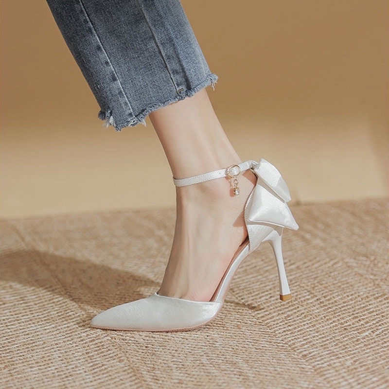 Giày cưới thiết kế nơ gót quai cổ chân hàng cao cấp  (là mẫu tkế thủ công vui lòng chắc chắn trước khi đặt hàng)