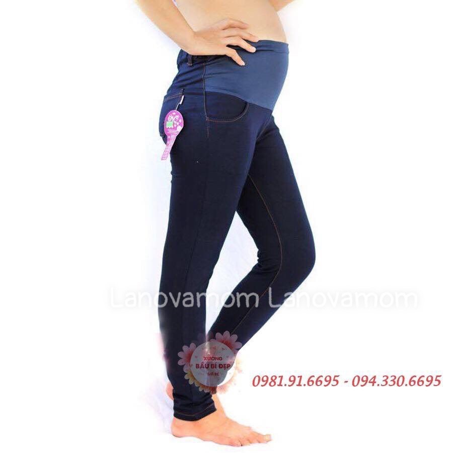 Quần bầu giả jean chất cotton có 2 màu xanh và đen siêu đẹp