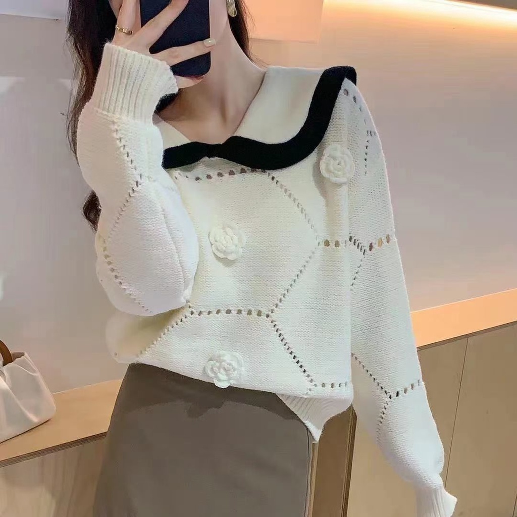 Áo Dệt Kim Dáng Rộng Cổ Búp Bê Kiểu Hàn Quốc Xinh Xắn Cho Nữ  tao bao