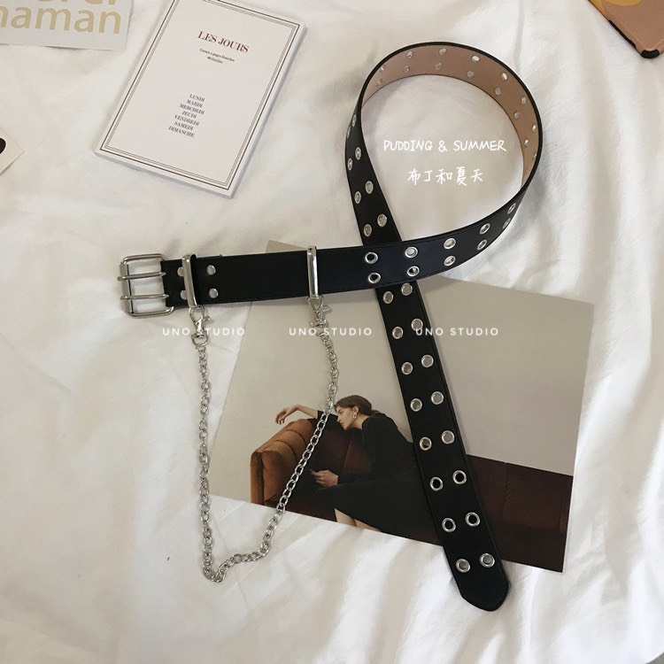 Belt 2 lỗ, thắt lưng dây nịt đục 2 lỗ ulzzang korea tặng kèm chain, ảnh thật