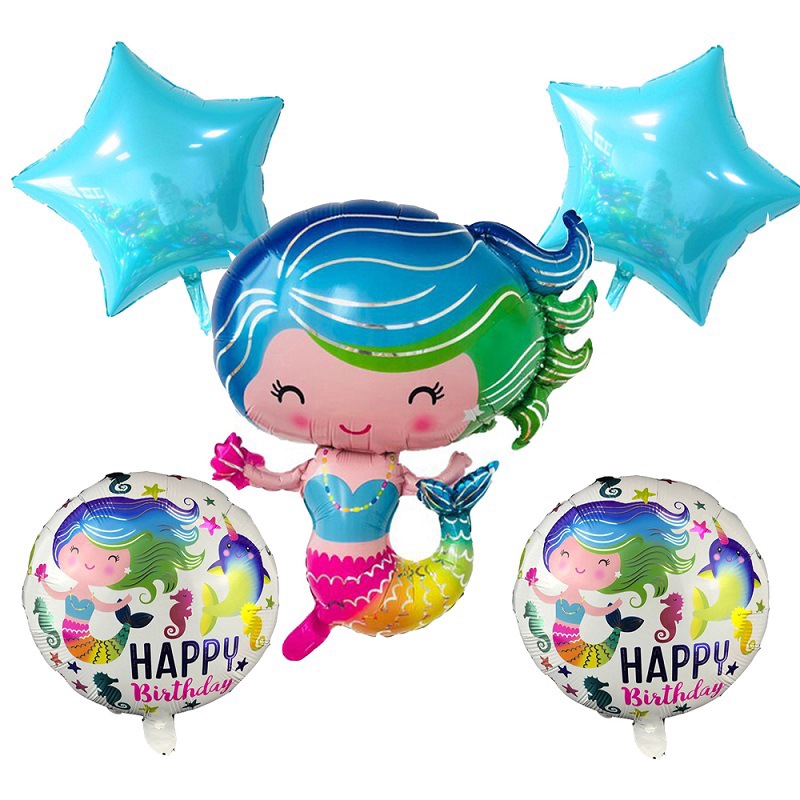 Túi 5 bóng bay lá nhôm hình nàng tiên cá độc đáo trang trí tiệc sinh nhật cho bé