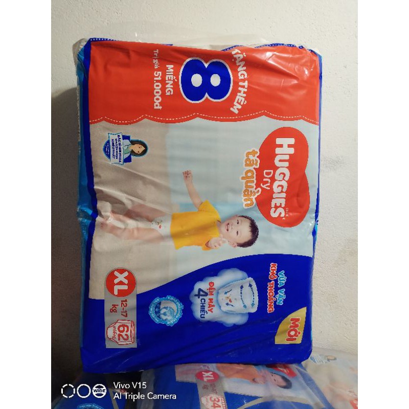 BỈM - TÃ QUẦN HUGGIES SIZE XL 62+8 MIẾNG(CHO TRẺ 12 - 17KG)