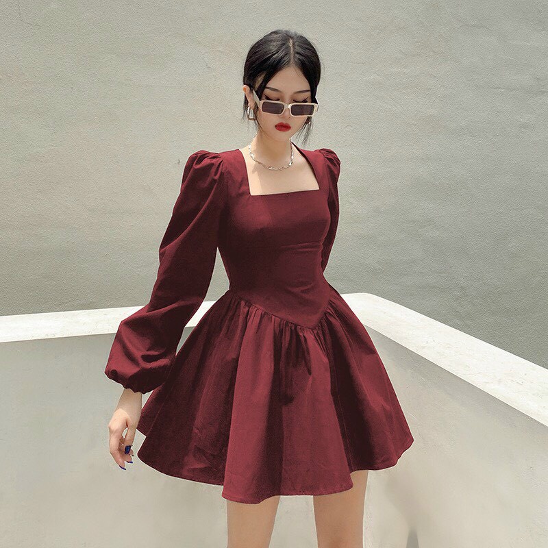 Váy xoè cổ vuông sang xinh nữ - Rere.Store [FREESHIP] - Đầm trơn ôm bụng tay bồng 3 màu Cực HOT | BigBuy360 - bigbuy360.vn