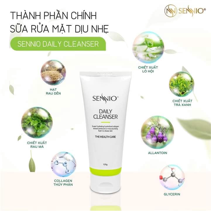 Sữa rửa mặt SENNIO tạo bọt trắng da dịu nhẹ dành cho da dầu mụn và nhạy cảm - sennio daily cleanser - 125gr