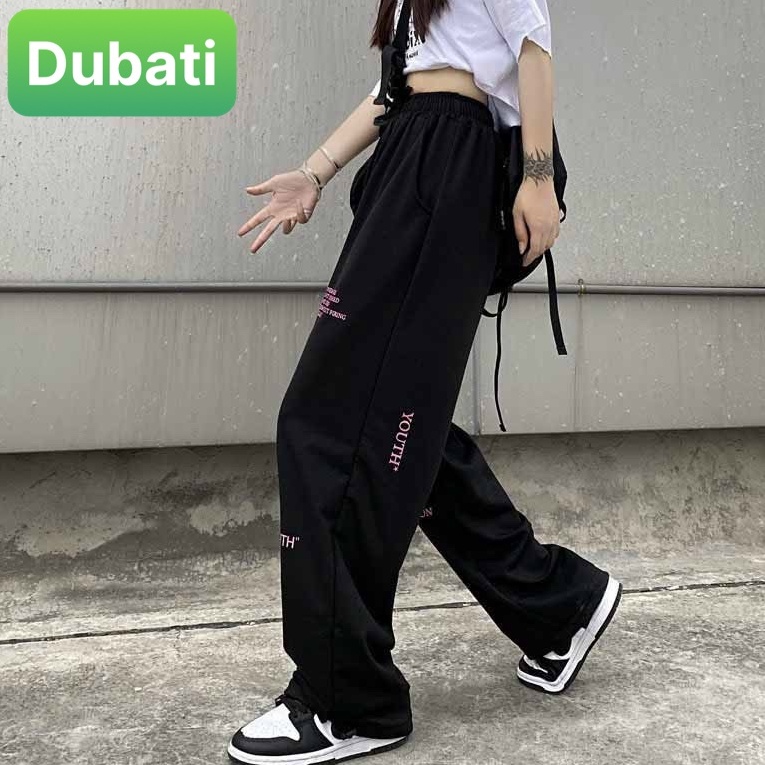 QUẦN JOGGER  NAM NỮ UNISEX CHẤT NỈ DÀY DA CÁ ỐNG SUÔNG RỘNG THÊU CHỮ YOUTH RÚT DÂY TREND HÀN QUỐC XỊN SÒ- DUBATI FASHI