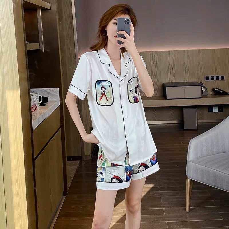 Bộ Đồ Ngủ Ngắn Tay Bằng Lụa Mát In Hình Bạch Tuyết Dễ Thương Dành Cho Nữ | BigBuy360 - bigbuy360.vn
