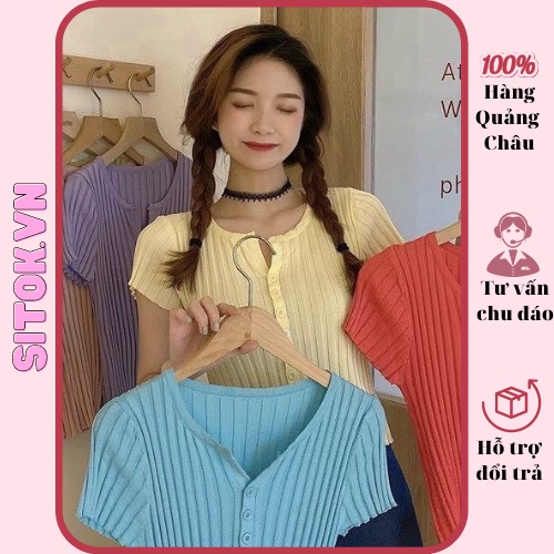Áo croptop nữ chất len mongtogi gân nhiều khuy hàng Quảng Châu 100% nhiều màu lựa chọn