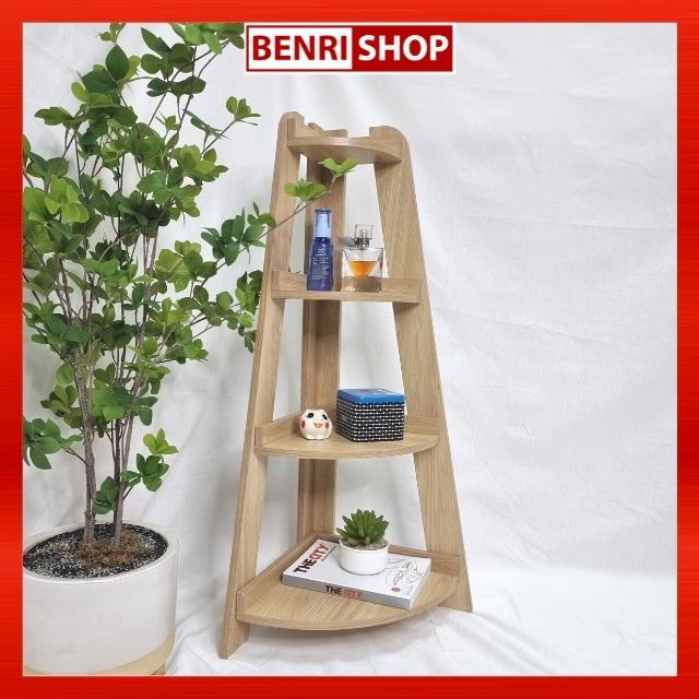 Kệ Gỗ Góc Tường 4 Tầng Hình Quạt Đẹp Để Trang Trí Để Đồ Không Cần Khoan BENRI SHOP