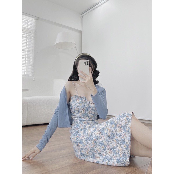 Set váy 2 dây hoa nhí mix áo khoác ngoài mongtoghi 2 món TH327