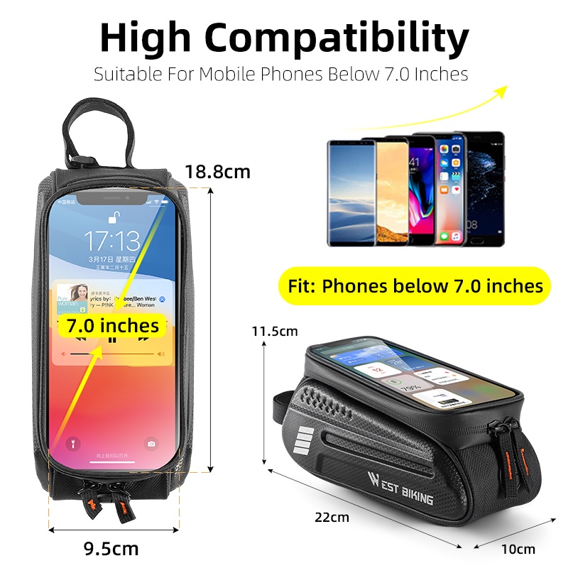 Túi treo sườn xe đạp WEST BIKING chống thấm nước cho điện thoại cảm ứng 7.0Inch túi xe đạp
